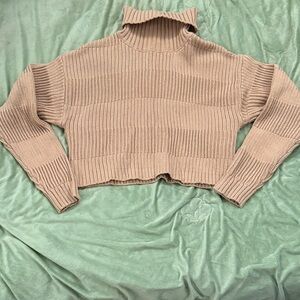 PacSun Cropped Ribbed Turtleneck Sweater - Blush